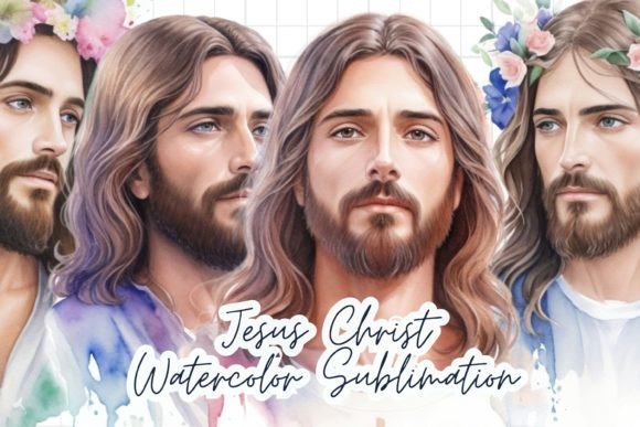 Jesus Christ Watercolor Sublimation Graphics & Illustrations