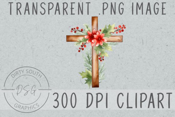 Watercolor Winter Christian Wood Cross Graphics & Illustrations